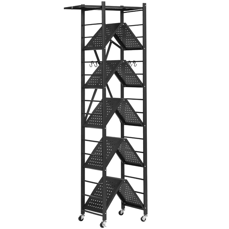 6 līmeņu salokāma metāla uzglabāšanas plaukts ar ritenīšiem, 610 × 305 × 1830 mm