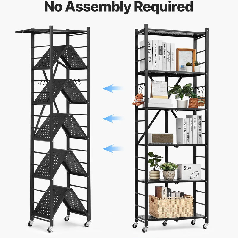 6 līmeņu salokāma metāla uzglabāšanas plaukts ar ritenīšiem, 610 × 305 × 1830 mm
