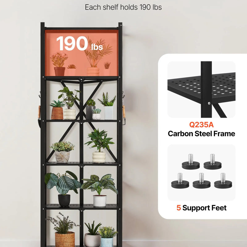 6 līmeņu salokāma metāla uzglabāšanas plaukts ar ritenīšiem, 610 × 305 × 1830 mm