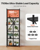 6 līmeņu salokāma metāla uzglabāšanas plaukts ar ritenīšiem, 610 × 305 × 1830 mm