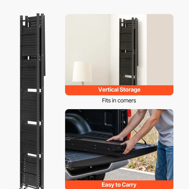 6 līmeņu salokāma metāla uzglabāšanas plaukts ar ritenīšiem, 610 × 305 × 1830 mm