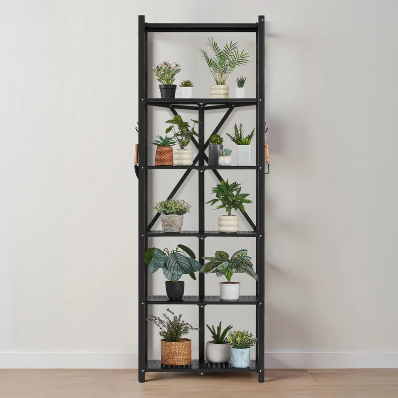 6 līmeņu salokāma metāla uzglabāšanas plaukts ar ritenīšiem, 610 × 305 × 1830 mm