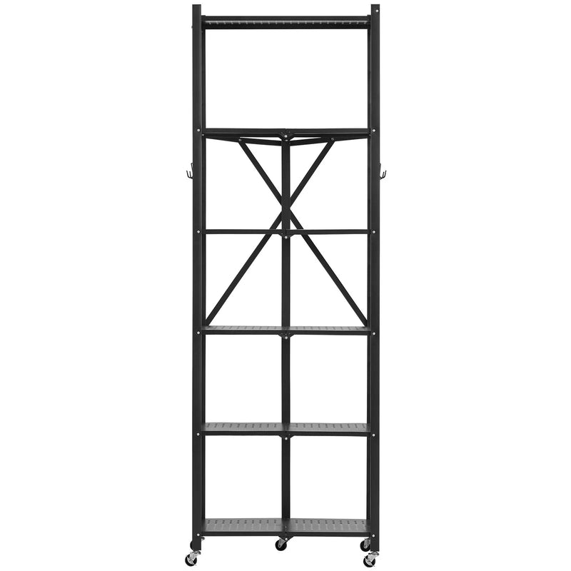 6 līmeņu salokāma metāla uzglabāšanas plaukts ar ritenīšiem, 610 × 305 × 1830 mm