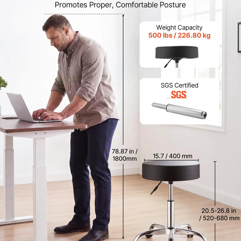 VEVOR 2 ergonomisku grozāmu taburešu komplekts ar riteņiem, regulējamu augstumu, biezu PU ādas sēdekli un 226,8 kg slodzi, salonam, spa un klīnikai, melnas