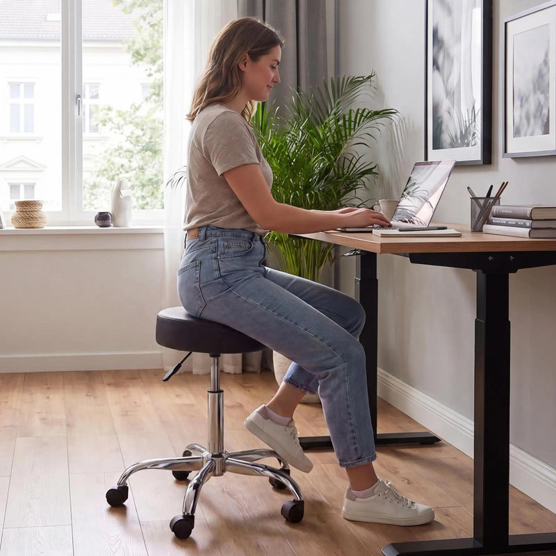 VEVOR 2 ergonomisku grozāmu taburešu komplekts ar riteņiem, regulējamu augstumu, biezu PU ādas sēdekli un 226,8 kg slodzi, salonam, spa un klīnikai, melnas