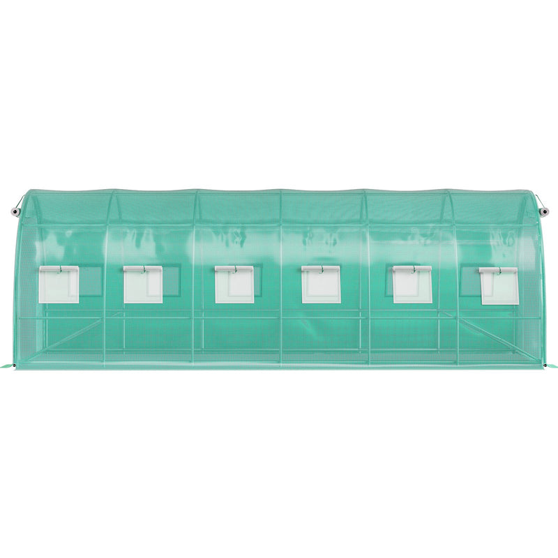 VEVOR pārnēsājama augu siltumnīca 6,1 x 3 x 2,1 m ar cinkota tērauda stīpām, 3 augšējām sijām, 4 diagonāliem stabiem, 2 durvīm ar rāvējslēdzēju un 12 saliekamiem logiem, zaļā krāsā.