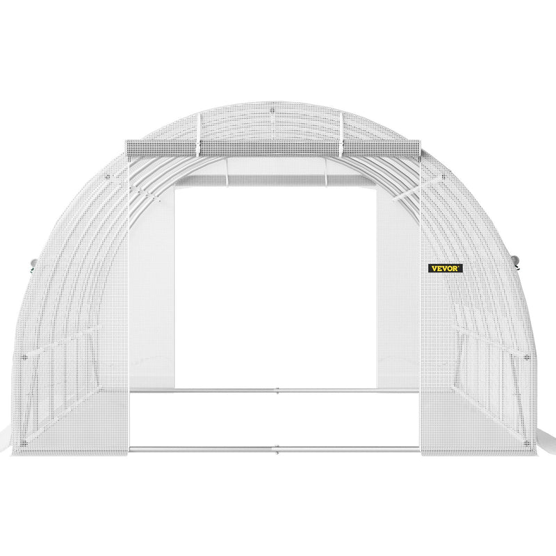 VEVOR pārnēsājama augu siltumnīca 6.1 x 3 x 2.1 m ar cinkota tērauda stīpām, 3 augšējām sijām, 4 diagonāliem stabiem, 2 durvīm ar rāvējslēdzēju un 12 saliekamiem logiem, baltā krāsā