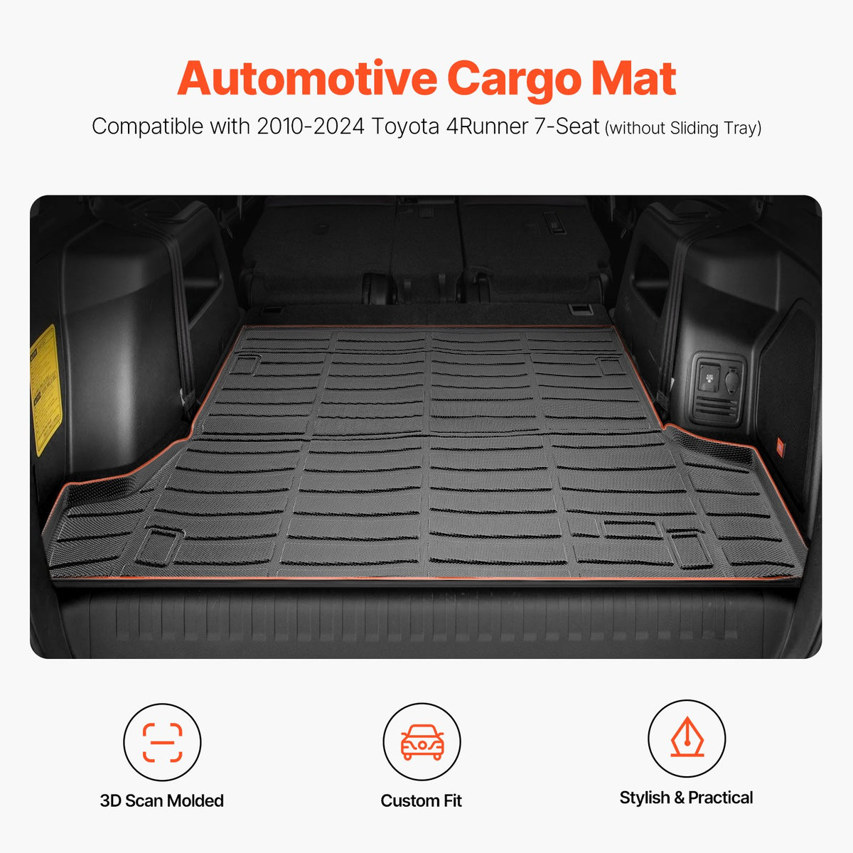 VEVOR Cargo Mat, All-Weather TPE Material, Tailored for Toyota 4Runner 7-Seater, 2010-2026