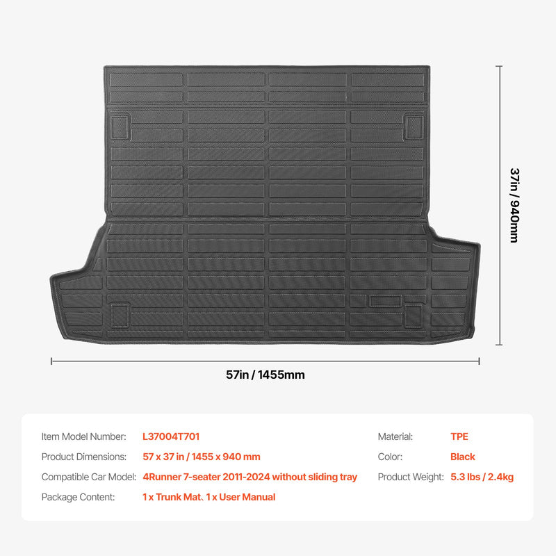 VEVOR kravas paklājs, piemērots visiem laika apstākļiem, TPE materiāls, īpaši piemērots Toyota 4Runner 7 sēdvietām, 2010-2026 гг.