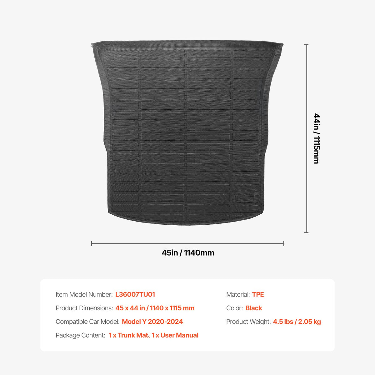 VEVOR TPE Boot Mat for Tesla Model Y 2020–2024 SUV