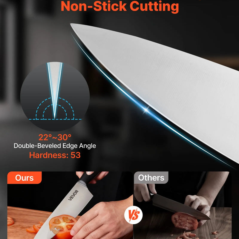 VEVOR virtuves nažu komplekts ar bloku un asināmo, 15 daļas, augsta oglekļa nerūsējošā tērauda asi naži, virtuves piederumi ar ergonomisku rokturi, asināmais stienis un augstvērtīgs koka bloks mājas pavāriem