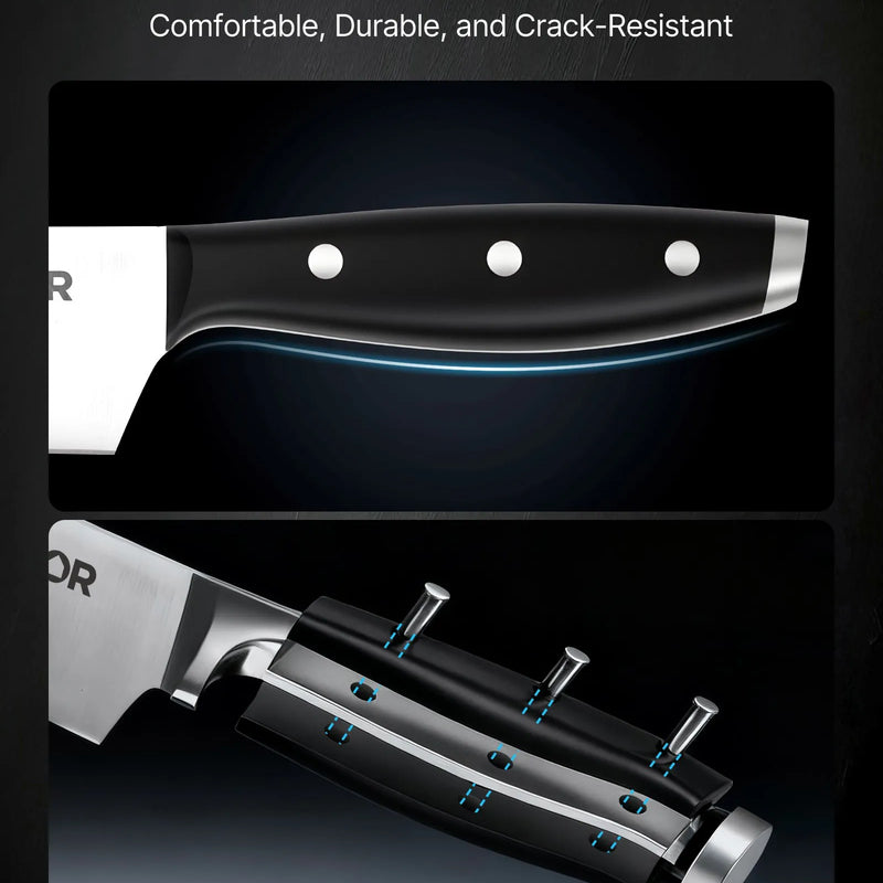 VEVOR virtuves nažu komplekts ar bloku un asināmo, 15 daļas, augsta oglekļa nerūsējošā tērauda asi naži, virtuves piederumi ar ergonomisku rokturi, asināmais stienis un augstvērtīgs koka bloks mājas pavāriem