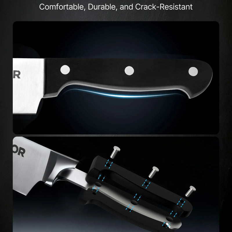 VEVOR virtuves nažu komplekts ar bloku un asināmo, 15 daļas, vācu augsta oglekļa nerūsējošā tērauda naži, virtuves piederumi ar ergonomisku ABS rokturi, asināmais stienis un koka bloks mājas pavāriem