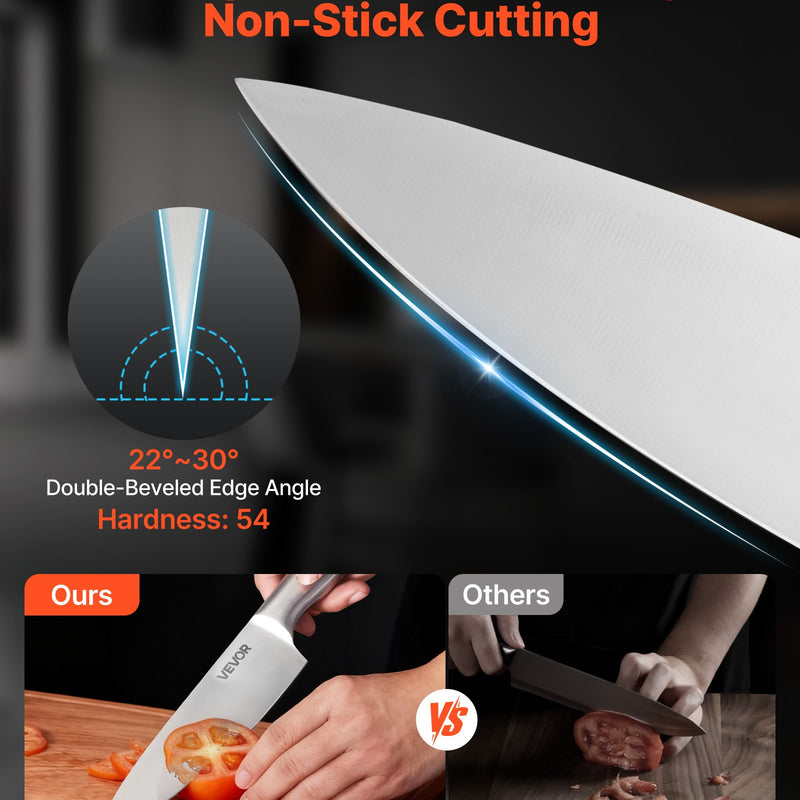 VEVOR virtuves nažu komplekts ar bloku un asināmo, 15 daļas, no vācu augsta oglekļa nerūsējošā tērauda, ergonomiski rokturi, asināmais stienis un koka nažu bloks, mājas lietošanai