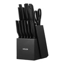 VEVOR virtuves nažu komplekts ar bloku un asināmo, 15 daļu vācu augsta oglekļa nerūsējošā tērauda naži ar ergonomiskiem PP rokturiem, koka bloks mājas pavāriem.