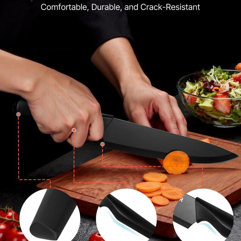 VEVOR virtuves nažu komplekts ar bloku un asināmo, 15 daļu vācu augsta oglekļa nerūsējošā tērauda naži ar ergonomiskiem PP rokturiem, koka bloks mājas pavāriem.