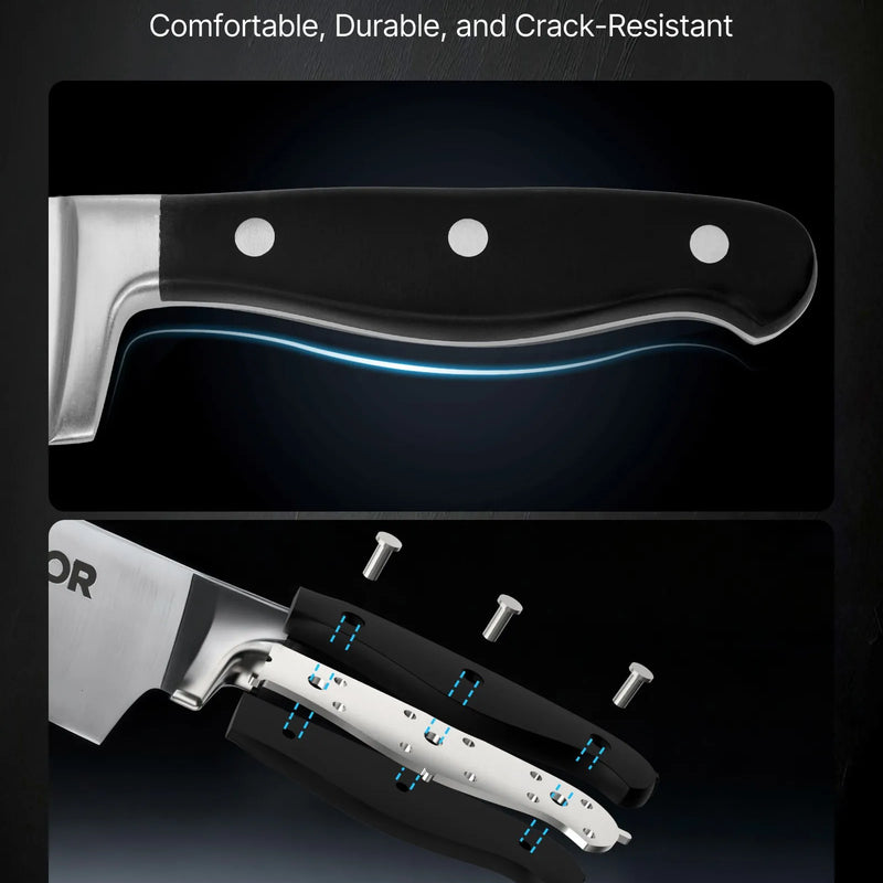 VEVOR virtuves nažu komplekts ar koka bloku un asinātāju, 15 daļas, asi augsta oglekļa nerūsējošā tērauda naži, virtuves piederumi ar plaisām izturīgiem rokturiem, asināmais stienis, paredzēts mājas pavāriem