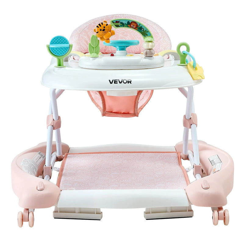 VEVOR 5‑in‑1 bērnu staigulītis, salokāms aktivitāšu centrs uz riteņiem, augstumu regulējams šūpuļkrēsls-staigulītis ar ērtu augstas atzveltnes sēdekli, pretapgāšanās toddleru palīgs bērniem no 6 līdz 24 mēnešiem, piemērots zēniem un meitenēm.