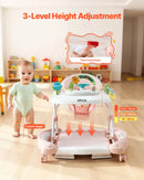 VEVOR 5‑in‑1 bērnu staigulītis, salokāms aktivitāšu centrs uz riteņiem, augstumu regulējams šūpuļkrēsls-staigulītis ar ērtu augstas atzveltnes sēdekli, pretapgāšanās toddleru palīgs bērniem no 6 līdz 24 mēnešiem, piemērots zēniem un meitenēm.