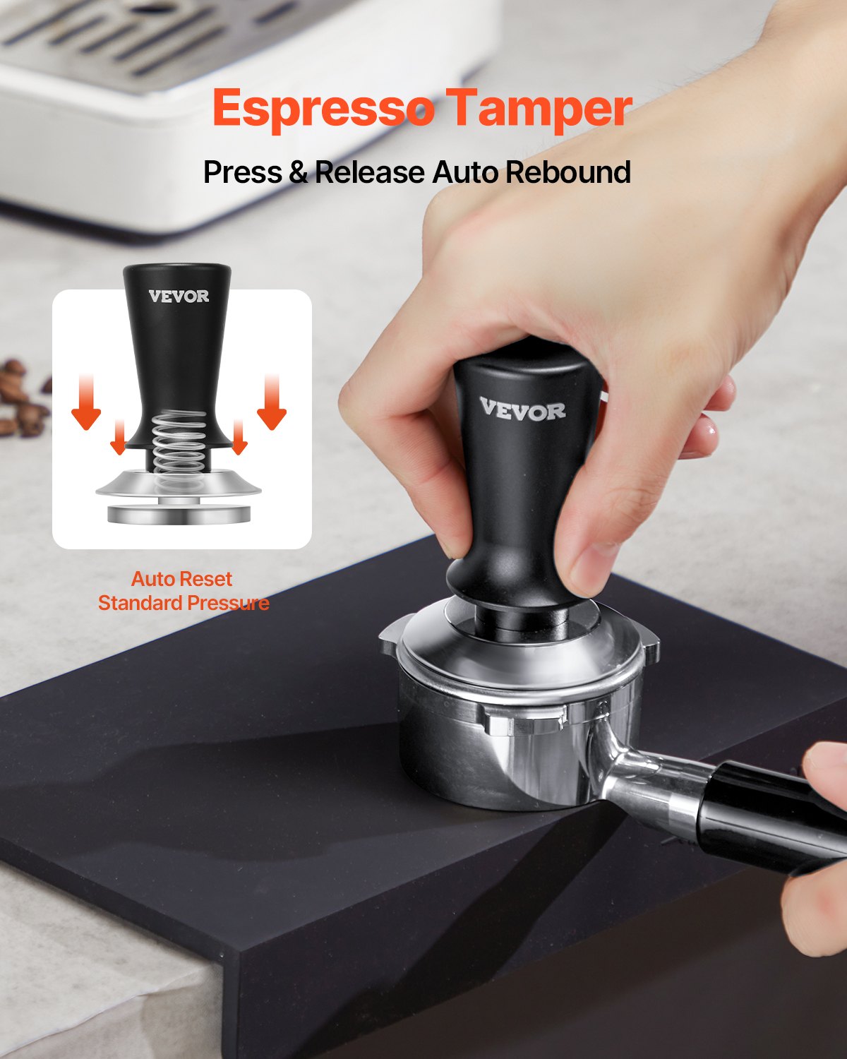 VEVOR espresso tamperis 51 mm ar atsperi, nerūsējošā tērauda