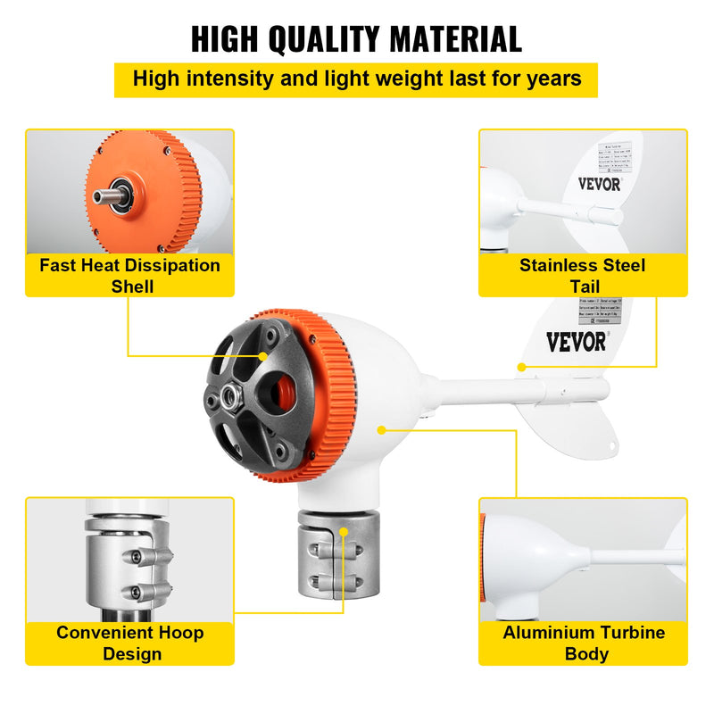 VEVOR vēja Ģenerators, 12V/AC vēja turbīnas komplekts, 400W vēja enerģijas Ģenerators ar MPPT kontrolieri, 3 lāpstiņas, automātiska vēja virziena regulēšana, piemērots terasei, jūras videi, mājām u.c.