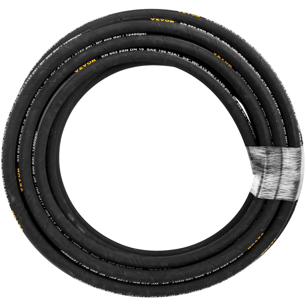 VEVOR Hydraulic Hose 19 mm × 15.2 m, Working Pressure 215 bar, Rubber Hose with Double Steel Braid, Working Temperature –20 °C to +140 °C