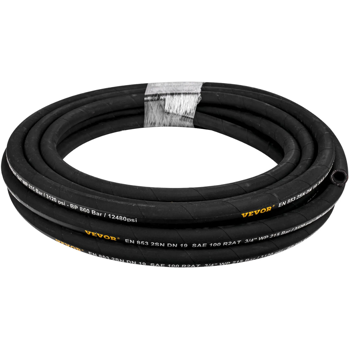 VEVOR Hydraulic Hose 19 mm × 15.2 m, Working Pressure 215 bar, Rubber Hose with Double Steel Braid, Working Temperature –20 °C to +140 °C