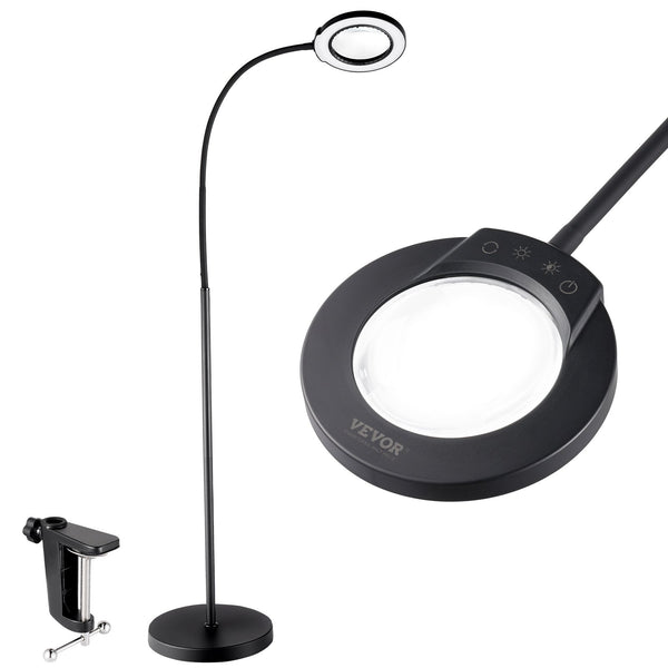 Palielināmā stāvlampa, 5× ar apgaismojumu, augstuma regulācija, elastīgs statīvs, 3-in-1 LED ar 5 krāsu režīmiem un nepārtrauktu spilgtuma regulēšanu, lasīšanai un rokdarbiem