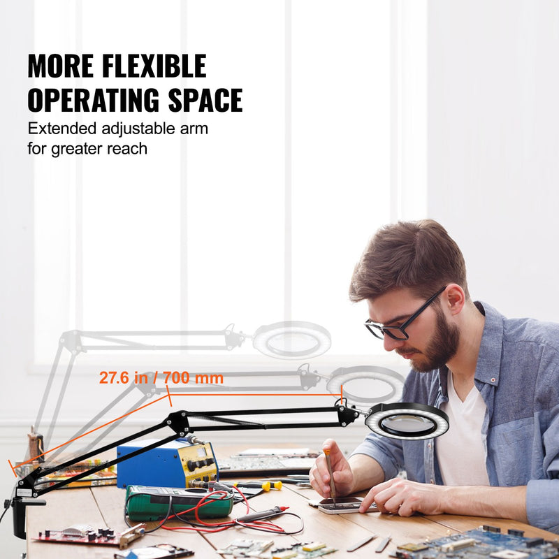 VEVOR palielināmais stikls ar apgaismojumu, 5X lupa, 10.9 cm lēca, 5 krāsu režīmi