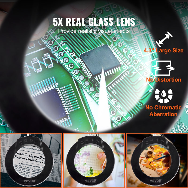 VEVOR ngalda lampa ar palielināmo stiklu,gaismu un pamatni, 5X palielināšanas lampa, 110 mm lēca, 5 krāsas