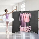 VEVOR deju soma ar apģērbu statīvu, 736,6 mm ripojoša deju ceļojumu soma ar riteņiem, USB pieslēgvieta, augstumā regulējams drēbju pakaramais un privātuma aizkars, piemērota ceļošanai un sacensībām, matēti rozā