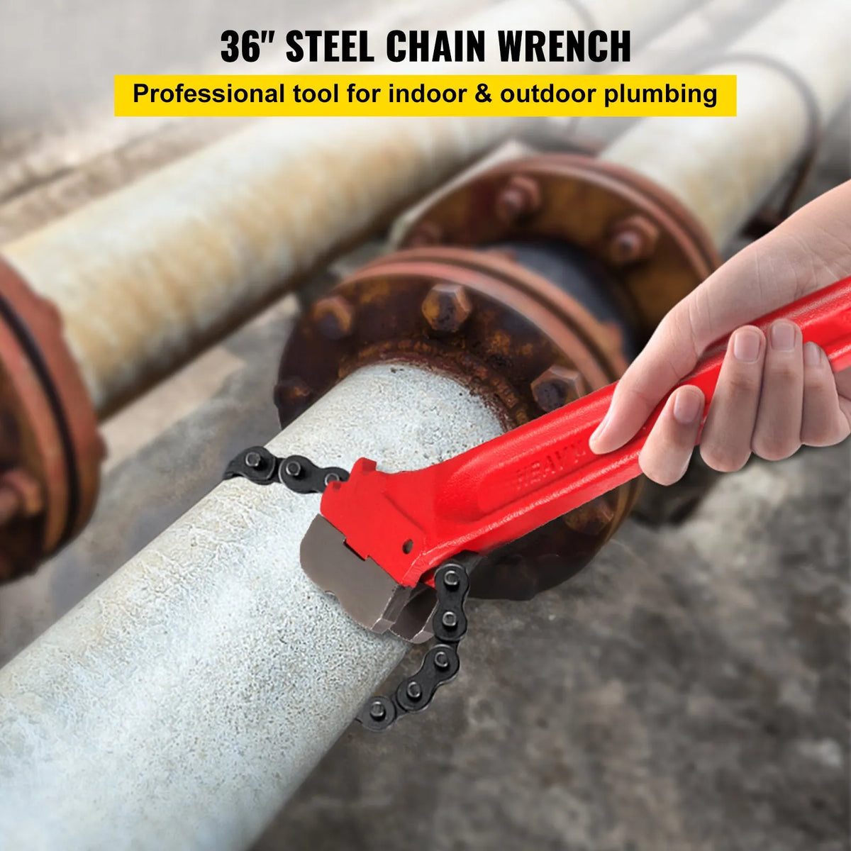 VEVOR Chain Pipe Wrench, 910 mm Length, Heavy-Duty Tool for Oil Filters and Pipe Gripping, Working Range 114–190 mm, Chain Length 760 mm