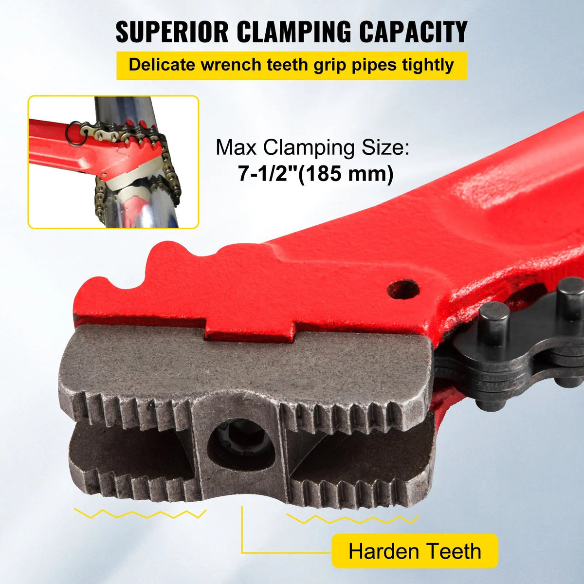 VEVOR Chain Pipe Wrench, 910 mm Length, Heavy-Duty Tool for Oil Filters and Pipe Gripping, Working Range 114–190 mm, Chain Length 760 mm