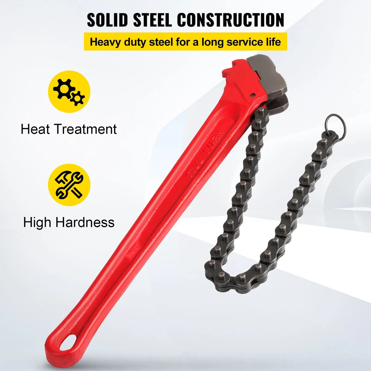 VEVOR Chain Pipe Wrench, 910 mm Length, Heavy-Duty Tool for Oil Filters and Pipe Gripping, Working Range 114–190 mm, Chain Length 760 mm