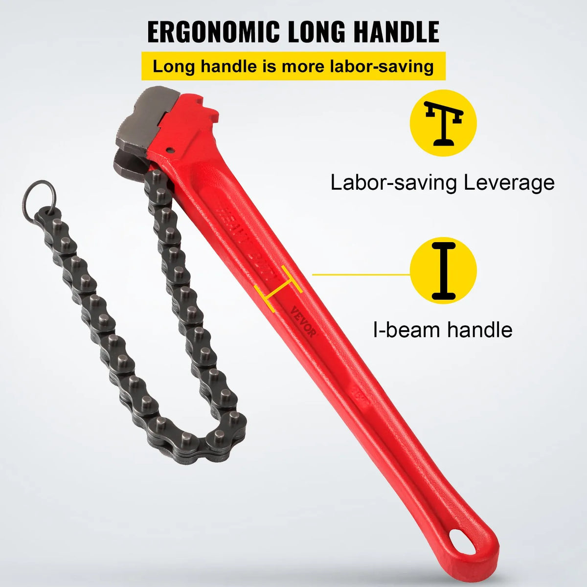 VEVOR Chain Pipe Wrench, 910 mm Length, Heavy-Duty Tool for Oil Filters and Pipe Gripping, Working Range 114–190 mm, Chain Length 760 mm