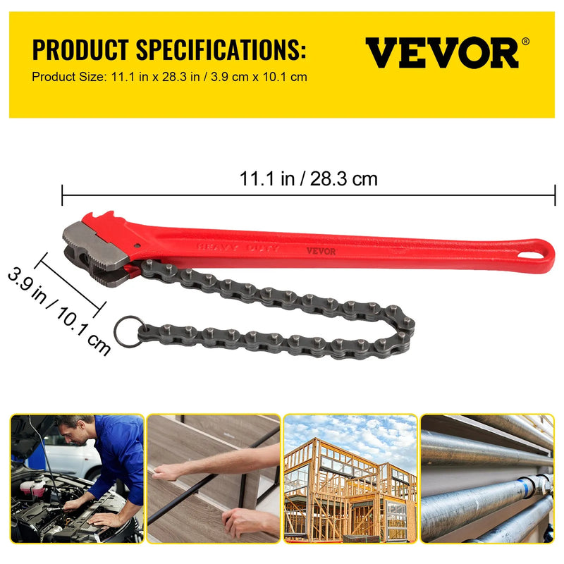 Ķēdes cauruļu atslēga 900 mm, smagā tipa, eļļas filtru atslēgai, satveršanas diapazons 114–190 mm, ķēdes garums 760 mm, santehnikas cauruļu instruments