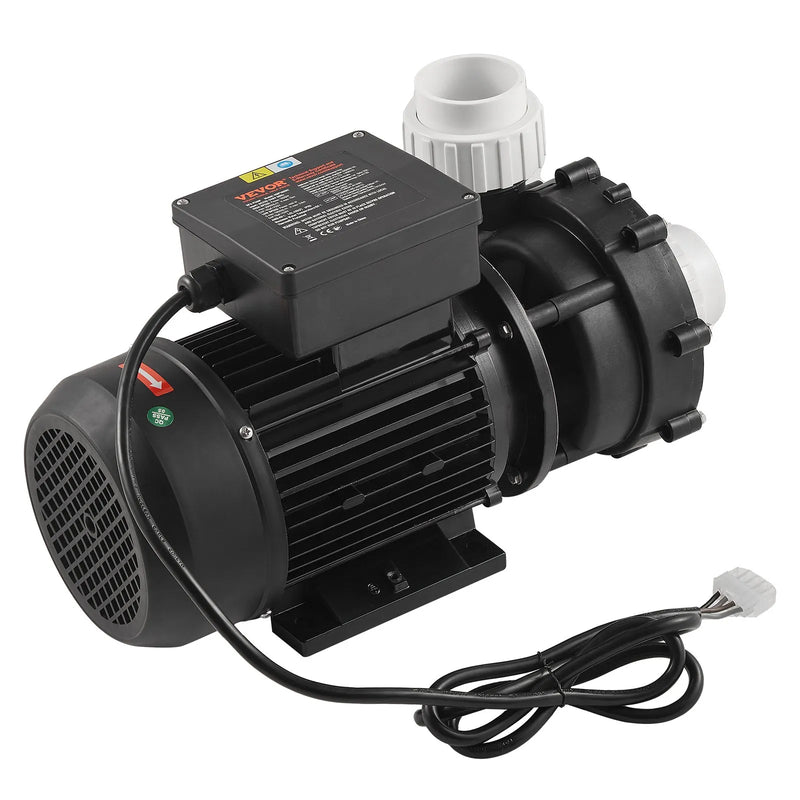 VEVOR divu ātrumu SPA sūknis, 48 rāmis, 1100 W augstais režīms 35 m³/h ar 13 m pacēlumu vai 250 W zemais režīms 14 m³/h ar 2,8 m pacēlumu, Ø50 mm pieslēgums ar 90° grozāmu savienojumu, TÜV sertificēts