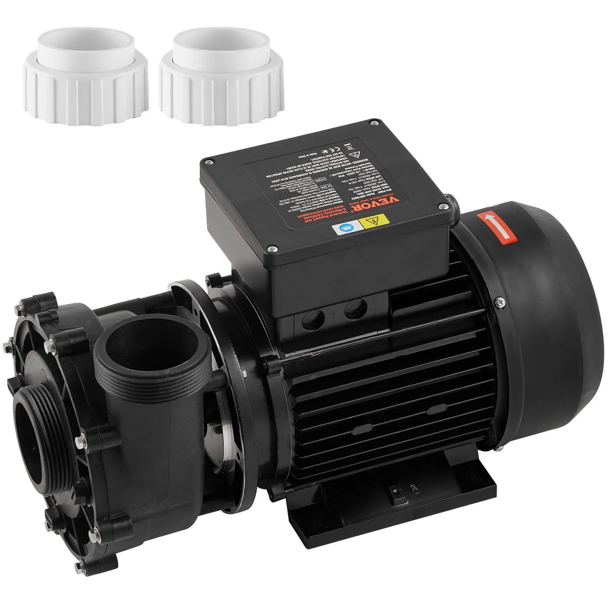VEVOR Two-Speed SPA Pump, 56 Frame, 1600 W High Mode 39 m³/h with 15 m Head or 400 W Low Mode 19 m³/h with 3.9 m Head, Ø50 mm Connection with 90° Swivel Coupling, TÜV Certified
