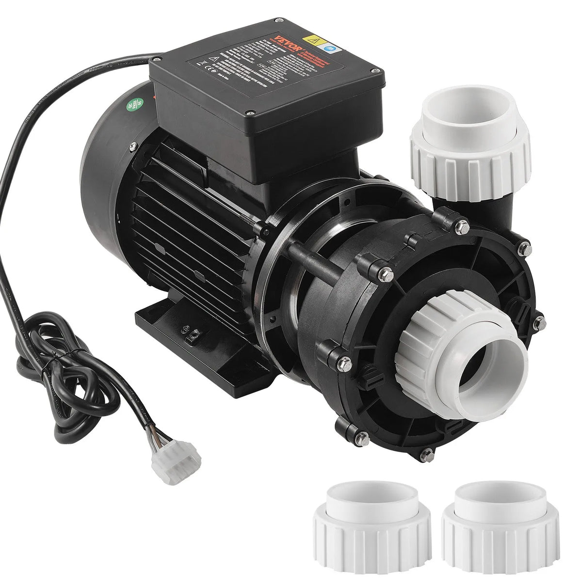 VEVOR Two-Speed SPA Pump, 56 Frame, 1600 W High Mode 39 m³/h with 15 m Head or 400 W Low Mode 19 m³/h with 3.9 m Head, Ø50 mm Connection with 90° Swivel Coupling, TÜV Certified