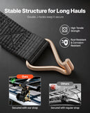 VEVOR sprūdrata stiprinājuma siksnas kāpņu bagāžniekam, stiprinājums apaļām caurulēm 47,6–50,8 mm, siksnas platums 38 mm × garums 2,25 m, ar dubultajiem J veida āķiem, kravnesība 226,8 kg, lieljaudas kravas fiksācijas siksnas, melnas, 2 gab. komplekts