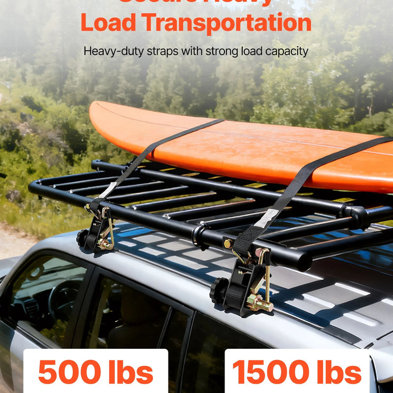 VEVOR kāpņu statņa spriegšanas siksnas, 38 mm platas × 2,25 m garas, ar dubultiem J-āķiem, piemērotas 47,6–50,8 mm melnā apaļā caurulē, smagajam kravas fiksēšanai līdz 226,8 kg, ar sprādzes bloķēšanas mehānismu (4 gab.)