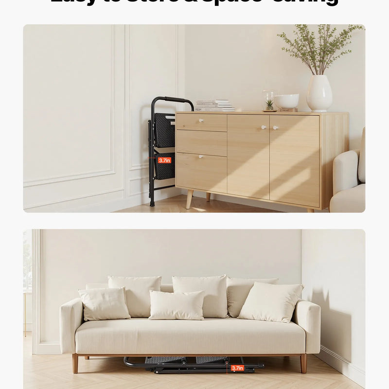 VEVOR 2 pakāpju saliekamās kāpnes ar platu pretslīdes pakāpienu un ērtu rokturi, pārnēsājamas tērauda kāpnes ar 272 kg nestspēju, lietošanai virtuvē, mājās un birojā, melnas