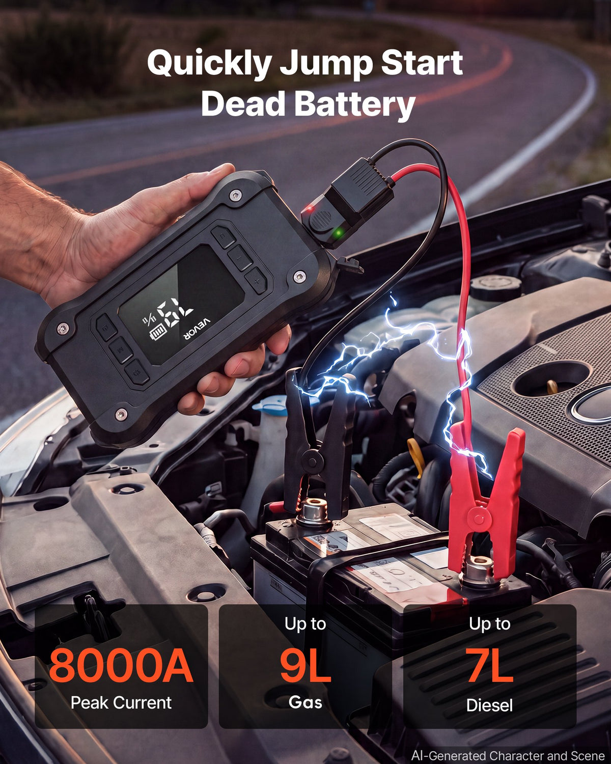 VEVOR auto starteris ar kompresoru, 8000 A, 10,3 bar, 12 V
