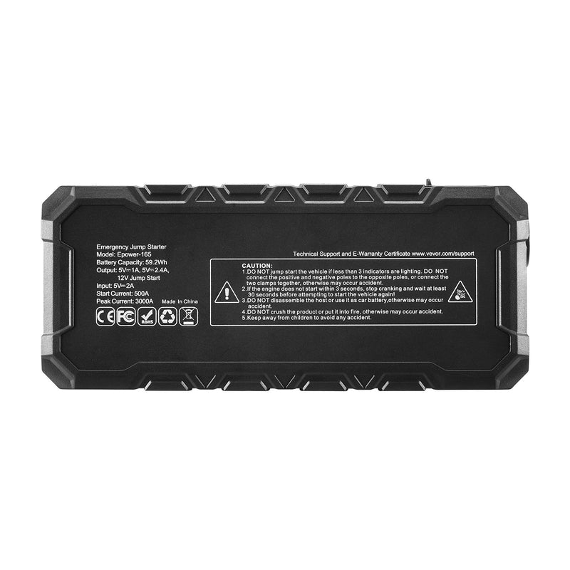 VEVOR automašīnas palaišanas ierīce ar gaisa kompresoru, 3000 A starta strāva, 59,2 Wh litija akumulators, LCD displejs, LED apgaismojums un palaišanas kabeļi, pārnēsājams starteris līdz 10 L benzīna un 8 L dīzeļdzinējiem