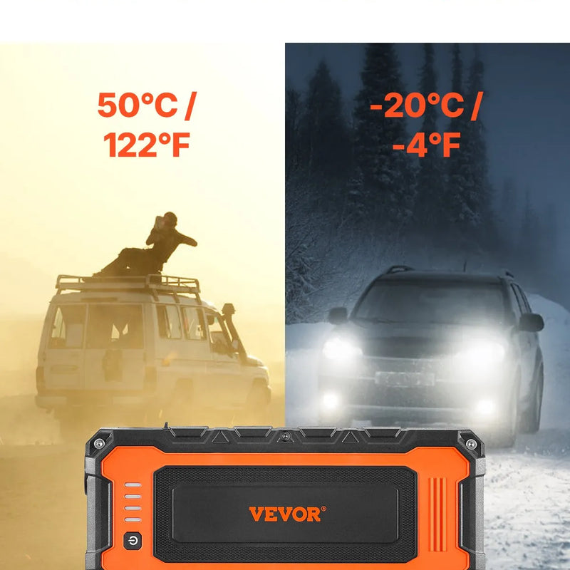 VEVOR automašīnas palaišanas ierīce ar gaisa kompresoru, 3000 A starta strāva, 59,2 Wh litija akumulators, LCD displejs, LED apgaismojums un palaišanas kabeļi, pārnēsājams starteris līdz 10 L benzīna un 8 L dīzeļdzinējiem