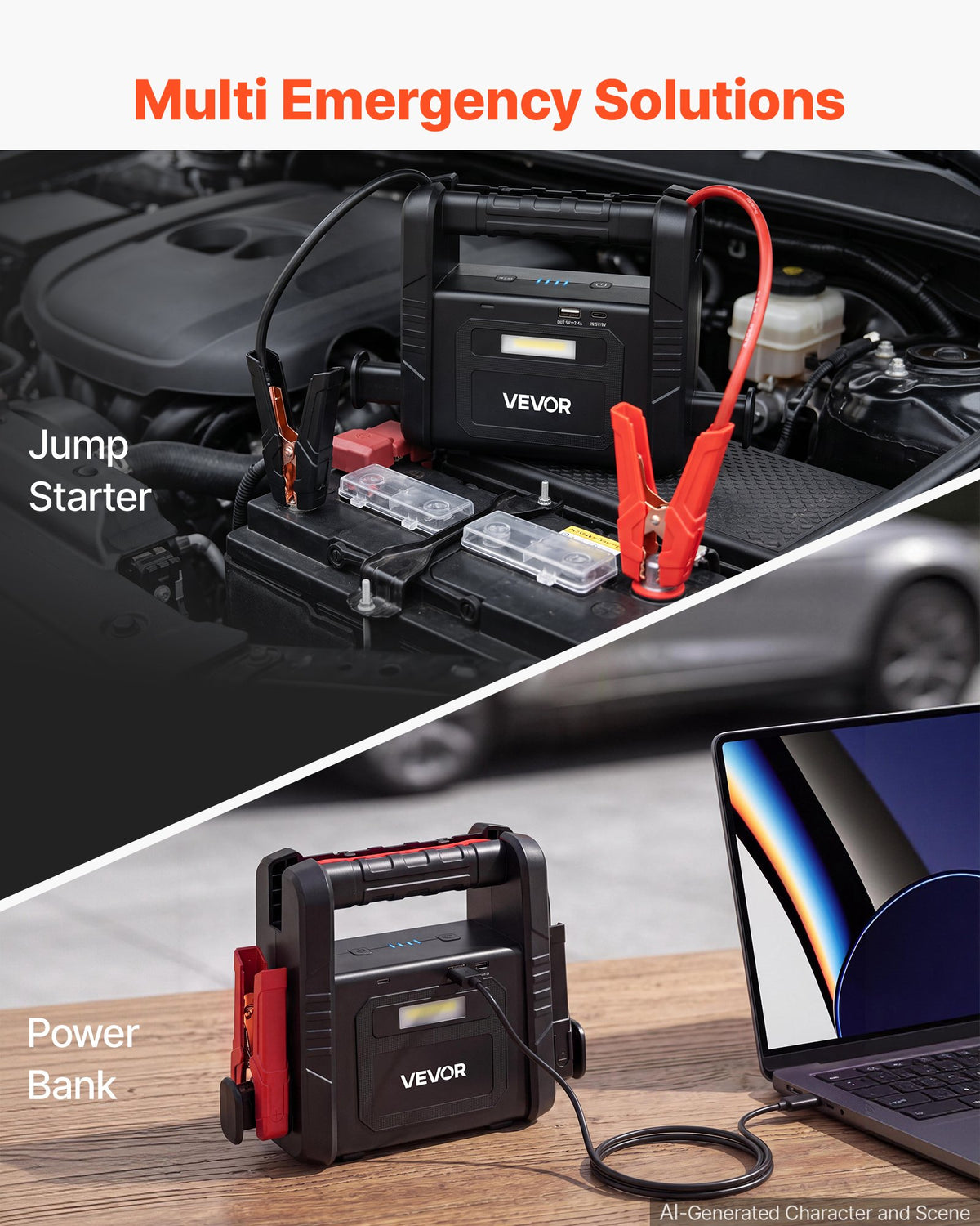 VEVOR auto starteris 12 V, 6000 A, līdz 10 l dīzeļdzinējiem