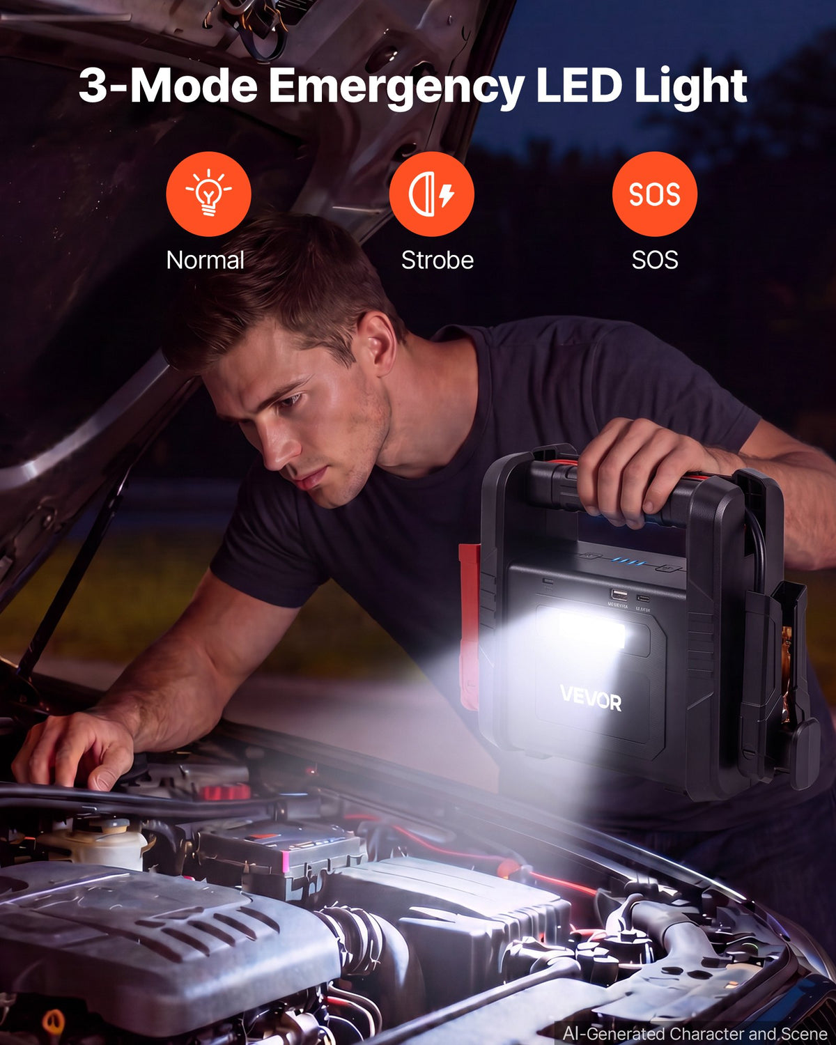 VEVOR auto starteris 12 V, 6000 A, līdz 10 l dīzeļdzinējiem