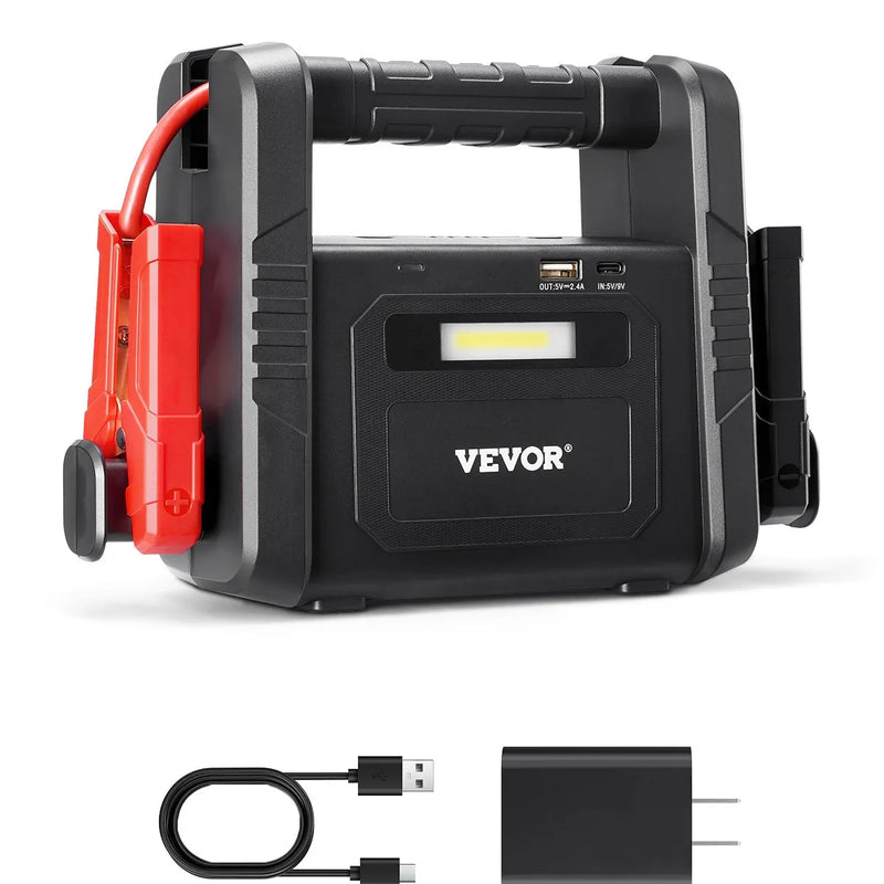 VEVOR automašīnas palaišanas ierīce ar gaisa kompresoru, 4000 A starta strāva, 88,8 Wh litija akumulators, LCD displejs, LED apgaismojums un palaišanas kabeļi, pārnēsājams starteris benzīna un līdz 10 L dīzeļdzinējiem