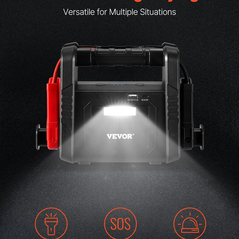 VEVOR automašīnas palaišanas ierīce ar gaisa kompresoru, 4000 A starta strāva, 88,8 Wh litija akumulators, LCD displejs, LED apgaismojums un palaišanas kabeļi, pārnēsājams starteris benzīna un līdz 10 L dīzeļdzinējiem