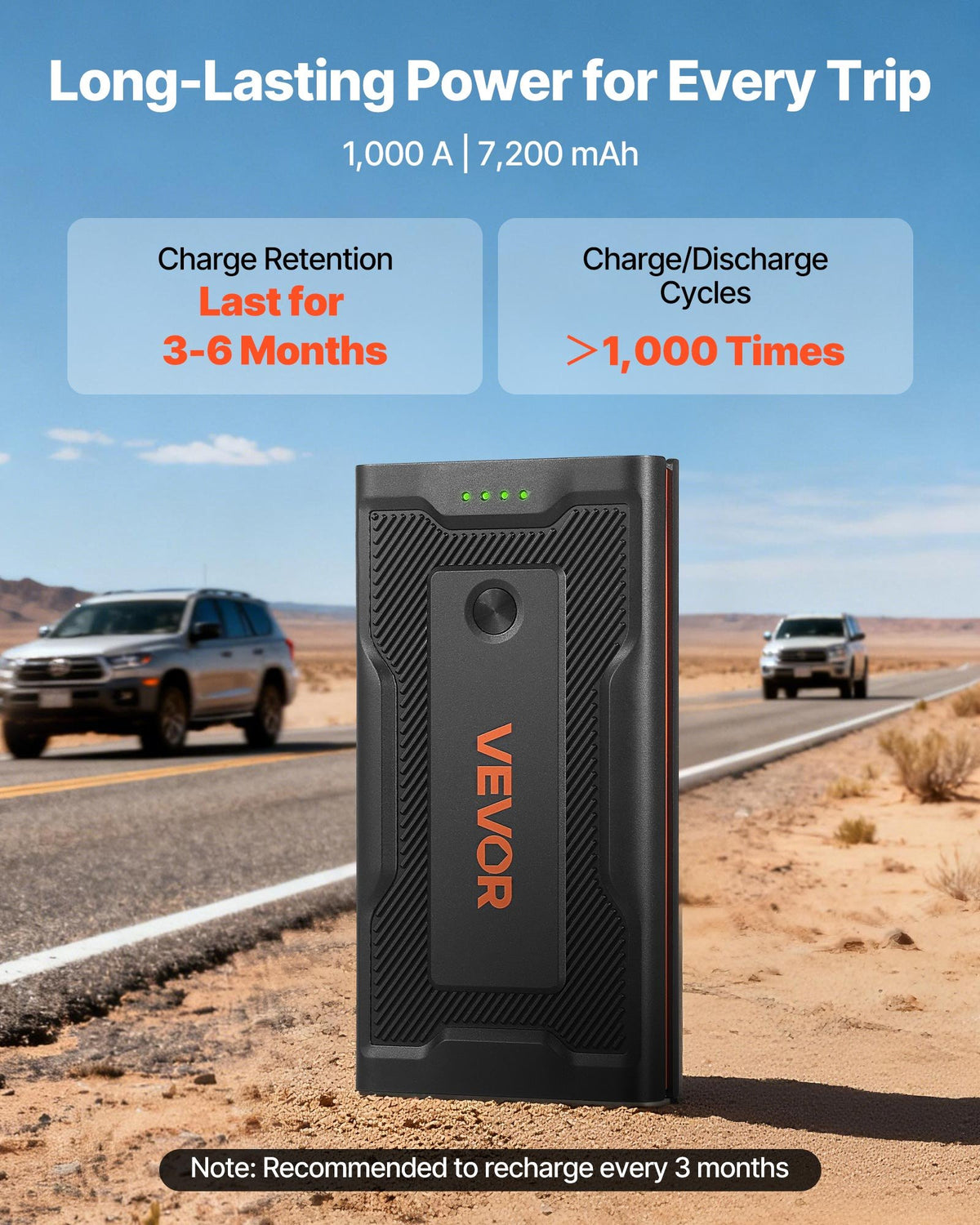 VEVOR auto iedarbināšanas starteris 1000 A, 12 V portatīvs litija akumulatora pastiprinātājs ar starta kabeļiem un 3 režīmu LED lukturīti, piemērots benzīna dzinējiem līdz 5 l un dīzeļdzinējiem līdz 3 l - ZEMLETES.LV